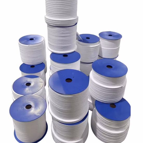 중국 석면 섬유는 오일 윤활제 포장 없이 흰색 PTFE 함침을 땋았습니다.